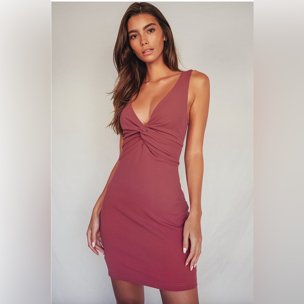 NWT Lulus Bodycon Mini Dress SMALL Must Be a Twist of Fate in Rusty Rose